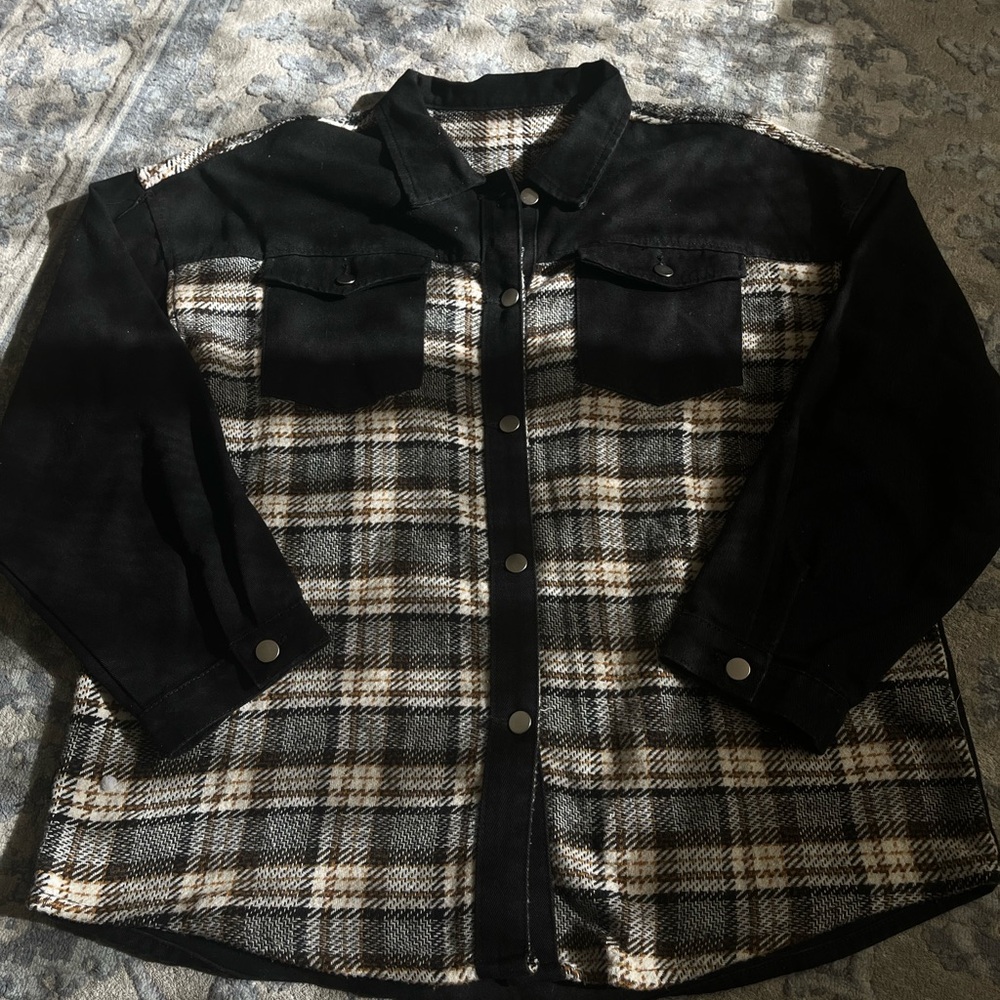 Black and White Plaid Shacket with Flannel details